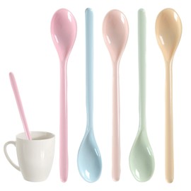 Pack of 5 Egg Spoons, Plastic Spoons, Small, Long Egg Spoons, Plastic Spoons, Long Spoons, Tea Spoons, Plastic Spoons, Large Colourful Plastic Spoons, Long Jam Spoons, Ice Cream Spoons, Colourful