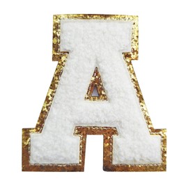 3Pcs Letter Patches Varsity Glitters Chenille,SPRT Iron on White Letter Patch,Alphabet Cloth Patch for Team Costume Decoration 3.1in Height A(3 Pieces)