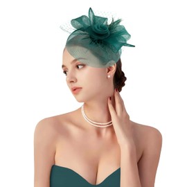 dressfan Fascinator Derby Hats for Women,20s 50s Vintage Feather Wedding Church Cocktail Tea Party Headband Hair Accessories,T25-Dark Green