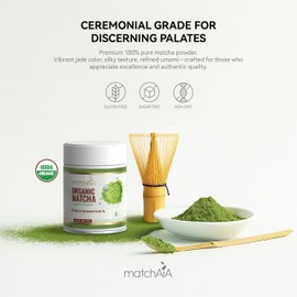 MatchAiA Organic Ceremonial Matcha Green Tea Powder - Superior Ceremonial Grade, First Spring Harvest, USDA Certified, 100% Pure - Sugar Free, Gluten Free (60g / 2.1oz Tin)