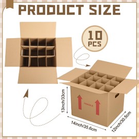 Tatuo 10 Pack Wine Bottle Moving Box Corrugated 12 Bottle Wine Shipping Box 14 x 12 x 13 Inch Kitchen Moving Storage Carrier with Reinforced Cardboard and Handles for Glassware Dishes Travel