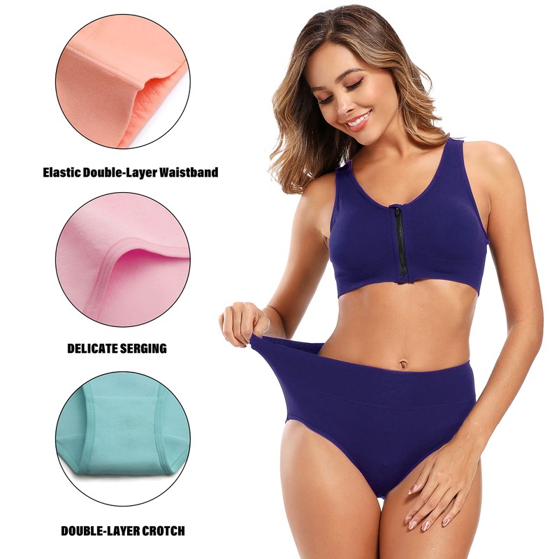 Molasus Women's Soft Cotton Underwear Briefs High Waisted Postpartum Panties
