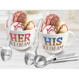 Anniversary Couple Gifts Ice Cream Bowls and Spoon Scoop Set, His And Hers Gifts, Wedding Engagement Gift for His Her, His Her Ice Cream Accessories Bowl Gift on Christmas, New Year