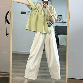 Momkong Maternity Pants Set - Comfortable Summer Wear for Expectant Mothers Maternity Pants M