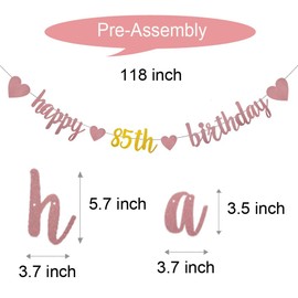 WEIANDBO Happy 85th Birthday RoseGold Shiny Glitter Banner,Pre-Strung,85th Birthday Party Decorations Bunting,Happy 85TH birthday,RoseGold
