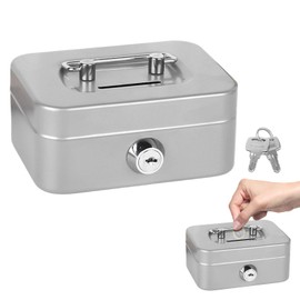 Cash Box, Lockable, Small Cash Box, Lockable with Key, Can Be Used as a Cash Register, Small Bank, Money Box or Money Box (Grey)