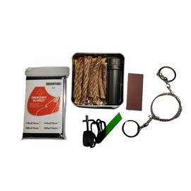 eGreen Fire Starter Weather Proof Matches Emergency Blanket Saw Wire Multiple Purpose Tool Wax Ropes Waist Bag for Hiking Camping Bushcraft (Matches + Ferro Rod + 30 Ropes + Saw + Blanket + Tin Box)