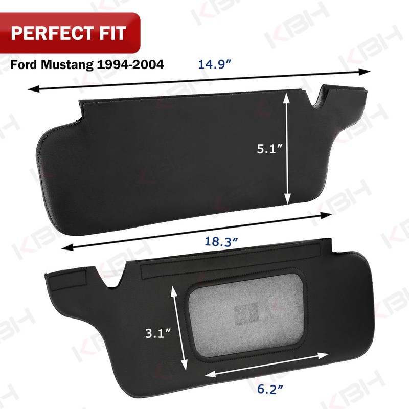 KBH Sun Visor Cover for Ford Mustang 1994-2004, Vinyl Leather