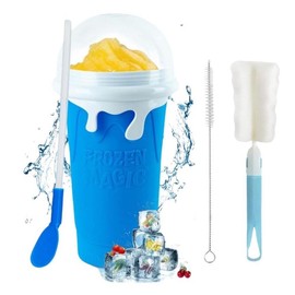 Slushy Cups -  Slushie Maker For Any Drink Comes With Spoon, Lid, Cleaning Brush (all ages) Kitchen Silicone utensils For Kids Straw Mug - Color: Blue - 500ml