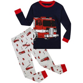 Little bety Boys Fire Truck Pajamas Toddler Boys Cotton Pjs Kids Sleepwear Pants Sets Size 5 Blue&Grey