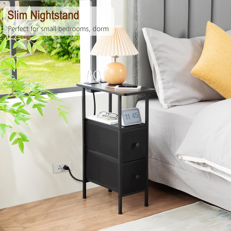 LOAKEKEL Narrow End Table Living Room with Charging Station, Skinny