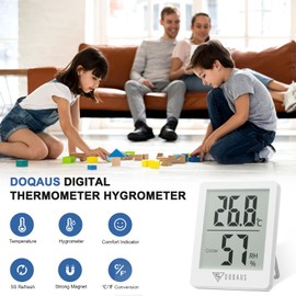 DOQAUS Room Thermometer Indoor Hygrometer Thermometer, 3 Pack Mini Room Temperature Humidity Meter with Comfort Icon for Home Office Baby Nursery Bedroom, White