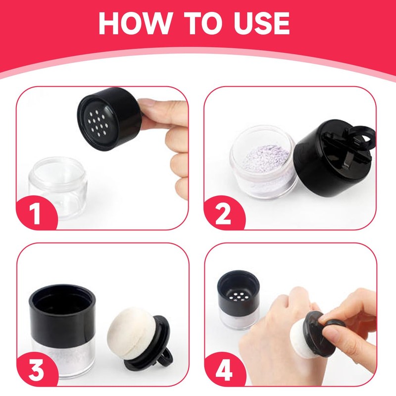 2Pcs 10 Gram Plastic Powder Case Face Powder Jar Container