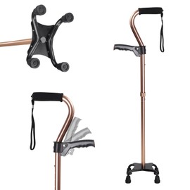 SILAIDESI Adjustable Walking Cane for Men & Women – 4-Pronged Base for Stability – Foldable Cane for Seniors with Foam Padded Offset Handle