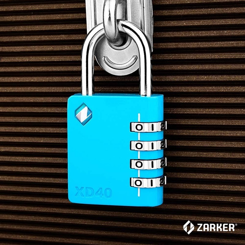 Zarker XD40 4-Digit Combination Padlock, Blue, 2-Pack