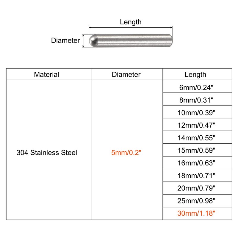 sourcing map Pack of 20 Cylinder Pins 5 x 30