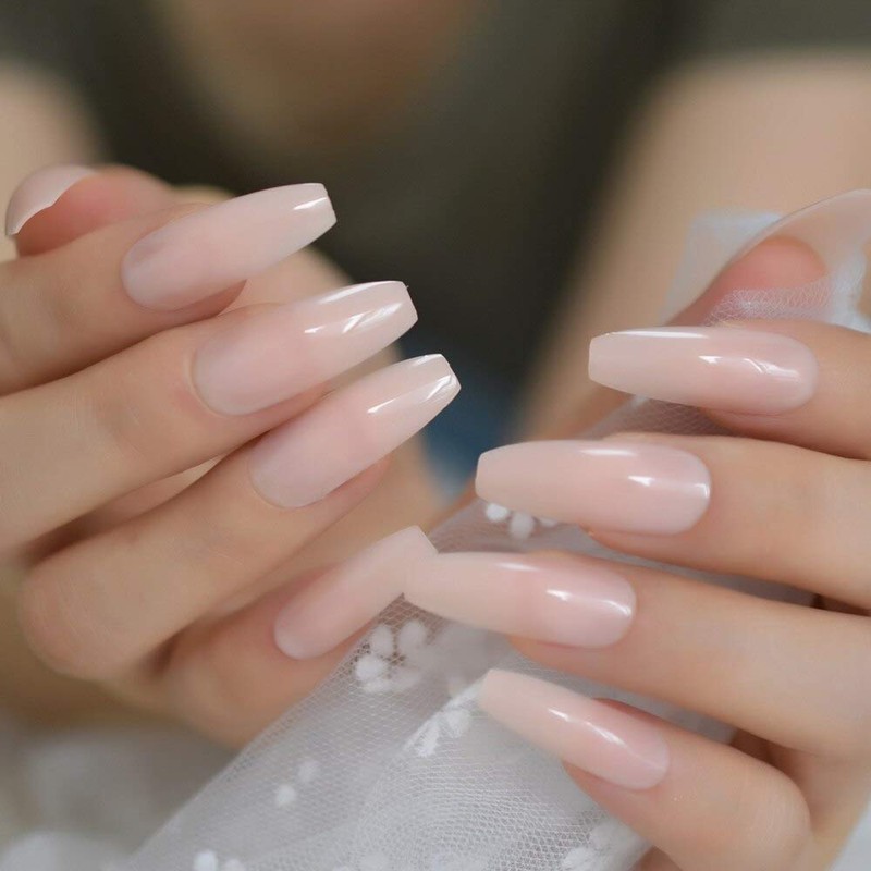 CoolNail Glossy Nude Ballerina Press on False Nails Extra Long