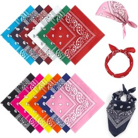 Awumbuk Bandana Women & Men Pack of 12 - Breathable Triangular Scarf Headscarf, Motorcycle and Paisley Scarf - Versatile for Western Party, Cowboy Outfit and Summer Sports (55 x 55 cm), multicoloured