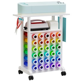 Semoprus Rolling Craft Cart Compatible with Cricurt Machine, Craft Storage Table with 30 Vinyl Roll Holders, Circurt Cart Organization Workstation for Craft Room Home, Compact Removable