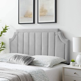 Modway Alyona Channel Tufted Performance Velvet Full/Queen Headboard in Light Gray