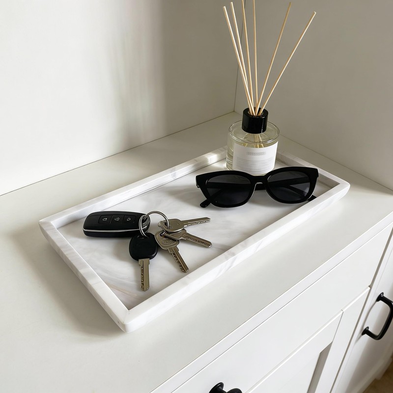 N NANSHOP Natural Marble Vanity Bathroom Tray, 12 x 6