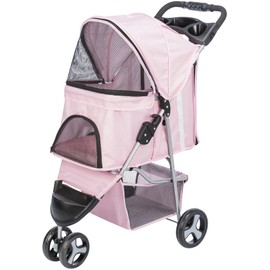 TRIXIE Foldable Pet Stroller for Cats and Dogs, Pet Carrier Strolling Cart with Weather Cover, Storage Basket, Cup Holder, Pink