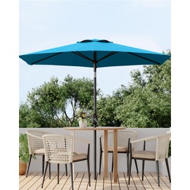7.5FT Outdoor Patio Umbrella, Outdoor Table Umbrella, Market Umbrella With Push Button Tilt and Crank, 6 Sturdy Ribs UV Protection Waterproof for Garden, Deck, Backyard, Pool,Navy Blue (Light Turquoise Blue, 7.5FT)