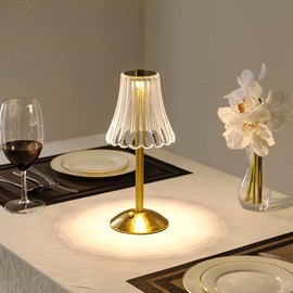 HEQET Cordless Table Lamps for Home,Table,Dining Room, Gold Rechargeable Lamps, USB Charge 12'' Tall LED Brass Portable Outdoor Indoor Table Lamp with Built-in Dimmer