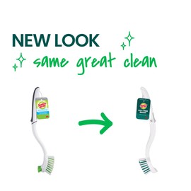 Scotch-Brite Pot + Pan Brush, Durable and Long Lasting Dish Brush with Handle for Scrubbing Stainless Steel, Outdoor Furniture, and Sinks without Scratching, Antimicrobial, and Rinses Clean