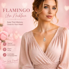 TANGPOET Teardrop Urn Necklace 925 Sterling Silver Flamingo Ashes Necklace, Cremation Jewelry for Ashes Pendant, Gifts for Women, with Funnel Filler Kit
