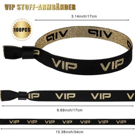 Aoriher Pack of 100 VIP Fabric Entrance Bands Golden Black Party Bands Festival Bands with Clasp for Event Party Amusement Park Concert Birthday Wedding (Black)