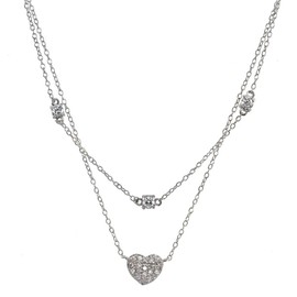 GemStar USA Sterling Silver Cubic Zirconia Heart Layered Choker Necklace