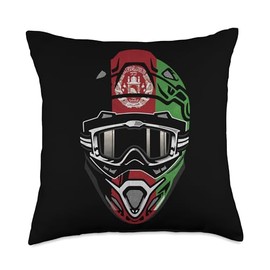 Motocross Dirt Bike BMX Rider Helmet Graphic Motocross Helmet with Flag of Afghanistan Throw Pillow, 18x18, Multicolor
