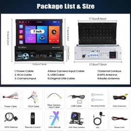 SIXTOP 2+64G Android 13 Single Din Car Stereo 7 Inch Motorized Flip Out Touchscreen with Wireless Carplay Android Auto Mirror Link Various Theme GPS Navi FM RDS DSP SWC Bluetooth WiFi+AHD Camera & MIC