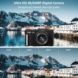 Digital Camera for Photography, 4K Vlogging Camera for YouTube 3" 180° Flip Screen 18X Digital Zoom Compact Retro Cameras with 32GB TF Card & 2 Batteries, Black