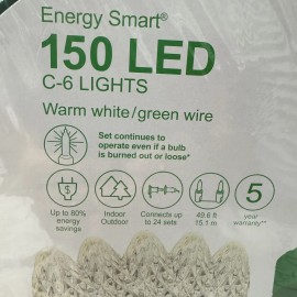 GE Energy Smart 150 Ct 49.6 ft Warm White C6 LED Christmas Wedding String Lights