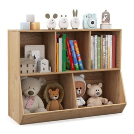 IFANNY 5-Cubby Toy Storage Organizer, Kids Bookshelf with Cube Shelves, Wooden Children’s Bookcases, Baby Organizers and Storage, Book Shelf for Kids Rooms, Playroom, Nursery (Natural)