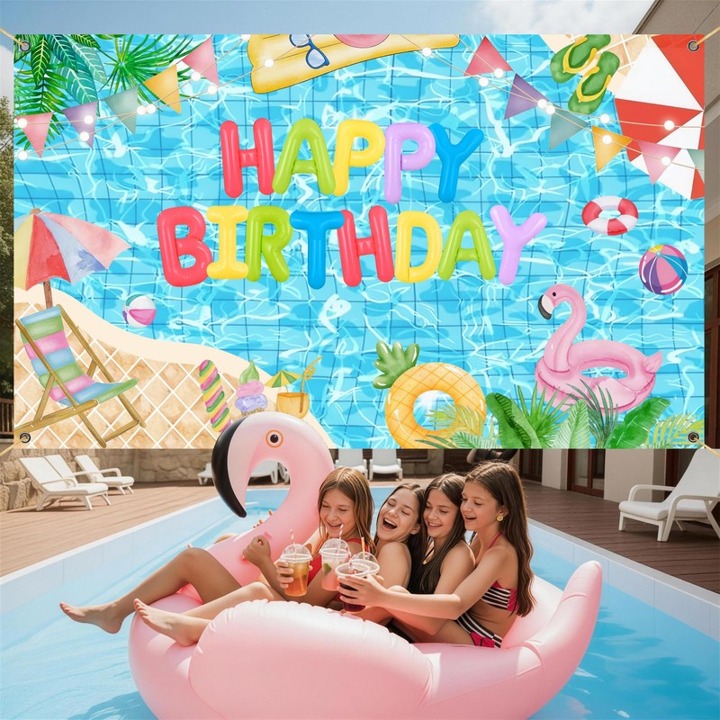 Pool Party Birthday Backdrop Summer Flamingo Pool Party Backdrop 3X5ft