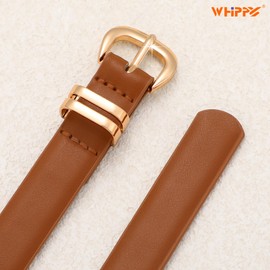 WHIPPY Women's Slim Leather Belt for Jeans Dress Thin Women's Leather Belt Slim Waist Belt with Gold Buckle, brown