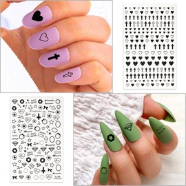 WOKOTO 12 Sheets 3D Cross Nail Stickers for Nail Art Decals with 4 Colors Black White Gold Laser Silver Cross Heart Shapes Nail Decals Stickers for Women Girls Nail Art Self Adhesive Stickers Kit