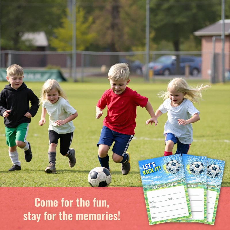 WENFLY Soccer Celebration Party Invitation Cards, Let's Kick It