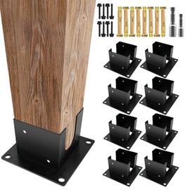 VoTwoofv Post Anchor Base,Concrete Wood Fence Post Base for 4" x 4"(Actual:3.5" x 3.5") Lumber,Pergola Floor brakcets for Deck Post,Fence Post,Porchs Post W/Hardware (8Pack)…