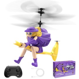 NEVZAN RC Helicopter Toy for Girls, Flying Witch Remote Control Helicopter with LED Lights, Indoor Outdoor Flying Toy for Kids, Cute Cartoon Gifts for Girls Age 6+