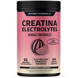 BEYOND VITAMINS Creatina Monohidratada con Electrolitos y Ciclodextrina para Mejor Absorción e Hidratación | Bebida Efervescente con Vitaminas y Minerales | Sin Azúcar | 30 Porciones (Sandía)