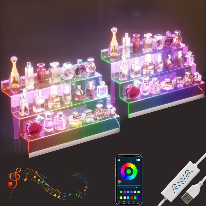 16” Acrylic Display Organizer with LED Light - 3 Tier