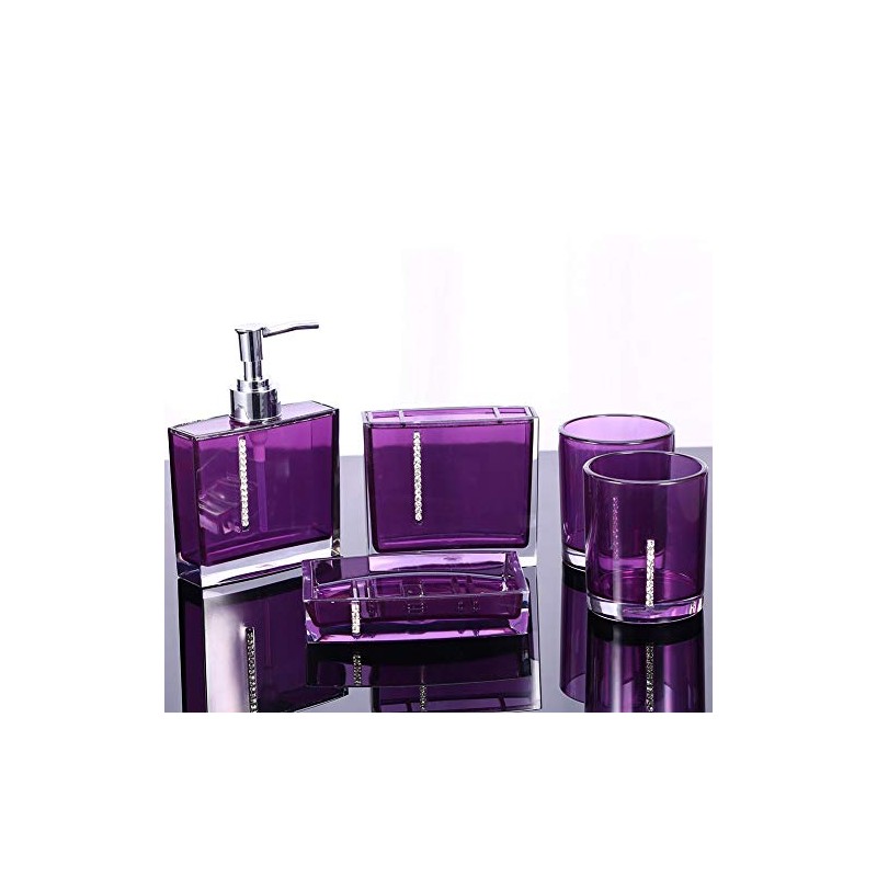 Juego de Accesorios de Baño Moderno de Acrílico Morado, 5