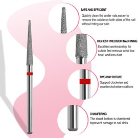 HungGato Cuticle Nail Drill Bit, 3/32'' Professional Safety Diamond Under Nail Cleaner for Cuticle Dead Skin Nail Prepare, Beginners Bits, Experienced Tech,Long Pointed Cone (Fine)
