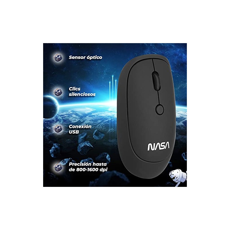 TECHZONE Mouse Edición NASA Inalámbrico 800-1600 dpi Ajustables 4 Botones
