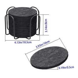 Set of 14 Coasters, Round Felt Coasters, Dark Grey Felt Coasters with Holder, for Bar and Table Protector