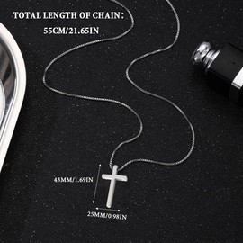 Comforso Men's Necklace with Cross, 24 Inch Cuban Chain for Men and Women, Literary Vintage Pendant Accessories with Crucifix as a Christian Gift for Easter, Christmas, Birthday, Alloy, titanium steel